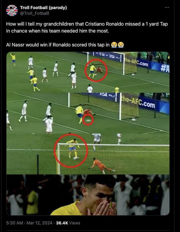 Meme Cristiano Ronaldo tap-in