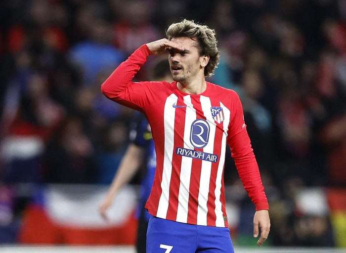 Soccer Football - Champions League - Round of 16 - Second Leg - Atletico Madrid v Inter Milan - Metropolitano, Madrid, Spain - March 13, 2024  Atletico Madrids Antoine Griezmann celebrates scoring their first goal REUTERS/Juan Medina