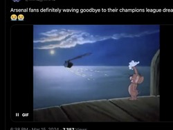 Fans Arsenal diyakini harus say goodbye sama impian juara Liga Champions. Foto: dok. Internet/X (Twitter)