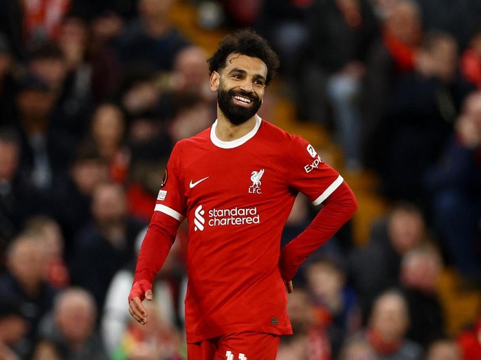 Soccer Football - Europa League - Round of 16 - Second Leg - Liverpool v Sparta Prague - Anfield, Liverpool, Britain - March 14, 2024 Liverpool's Mohamed Salah reacts Action Images via Reuters/Lee Smith
