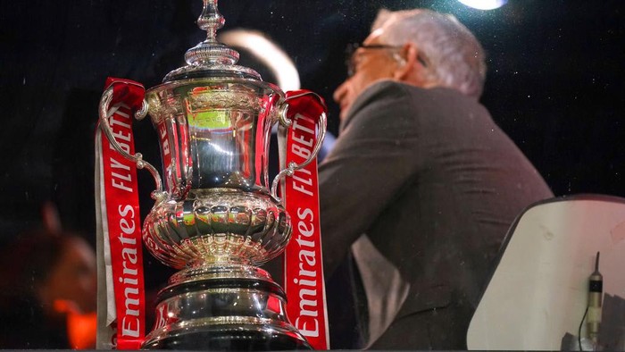 The Emirates FA Cup trophy on display ahead of the Emirates FA Cup fifth round match at the City Ground, Nottingham. Picture date: Wednesday February 28, 2024. (Photo by Mike Egerton/PA Images via Getty Images)
