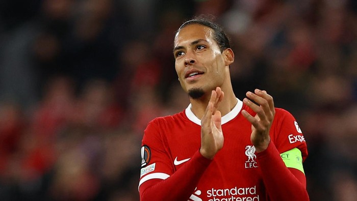 Soccer Football - Europa League - Round of 16 - Second Leg - Liverpool v Sparta Prague - Anfield, Liverpool, Britain - March 14, 2024 Liverpools Virgil van Dijk celebrates after the match Action Images via Reuters/Molly Darlington