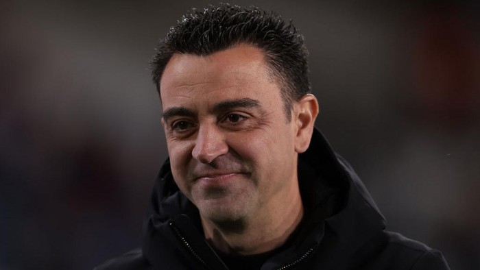 BARCELONA, SPAIN - MARCH 12: Xavi Hernandez Head coach of FC Barcelona reacts prior to the UEFA Champions League 2023/24 round of 16 second leg match between FC Barcelona and SSC Napoli at Estadi Olimpic Lluis Companys on March 12, 2024 in Barcelona, Spain. (Photo by Jonathan Moscrop/Getty Images) (Photo by Jonathan Moscrop/Getty Images)