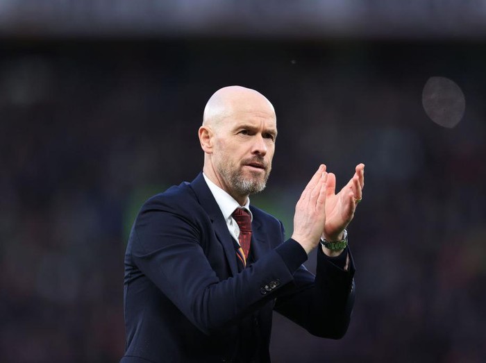 MANCHESTER, ENGLAND - MARCH 17: Manchester United manager Erik ten Hag applauds the support after the Emirates FA Cup Quarter Final match between Manchester United and Liverpool at Old Trafford on March 17, 2024 in Manchester, England. (Photo by Simon Stacpoole/Offside/Offside via Getty Images)
