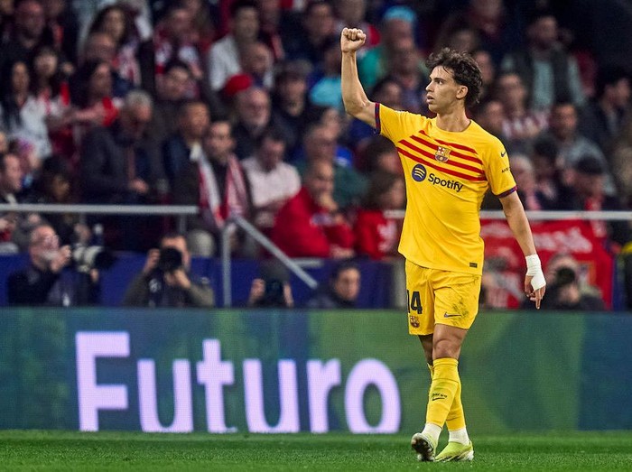 MADRID, SPAIN - MARCH 17: Joao Felix of FC Barcelona celebrates after scoring his teams first goal during the LaLiga EA Sports match between Atletico Madrid and FC Barcelona at Civitas Metropolitano Stadium on March 17, 2024 in Madrid, Spain. (Photo by Diego Souto/Getty Images)
