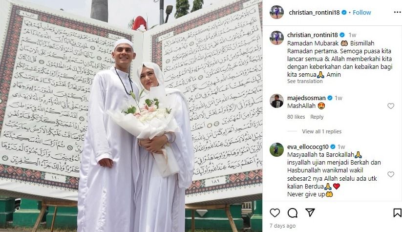Unggahan Christian Rontini saat menjalankan ibadah puasa pertamanya.