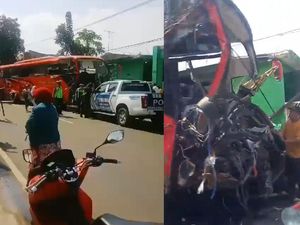 Bus Rem Blong Tabrak Truk, Motor hingga Rumah di Malang
