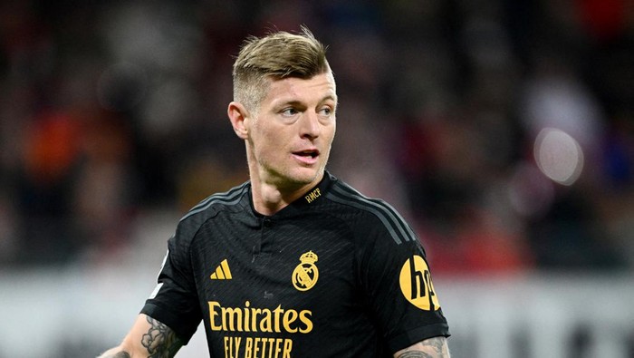 FILE PHOTO: Soccer Football - Champions League - Round of 16 - First Leg - RB Leipzig v Real Madrid - Red Bull Arena, Leipzig, Germany - February 13, 2024 Real Madrids Toni Kroos REUTERS/Annegret Hilse/File Photo