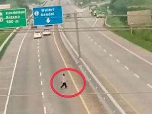 Viral Aksi Konyol Pejalan Kaki Nekat Nyeberang Tol Batang-Semarang