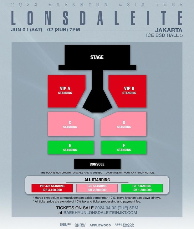 Detail seat plan dan harga tiket konser Baekhyun di Jakarta/ Foto: instagram.com/applewood_official