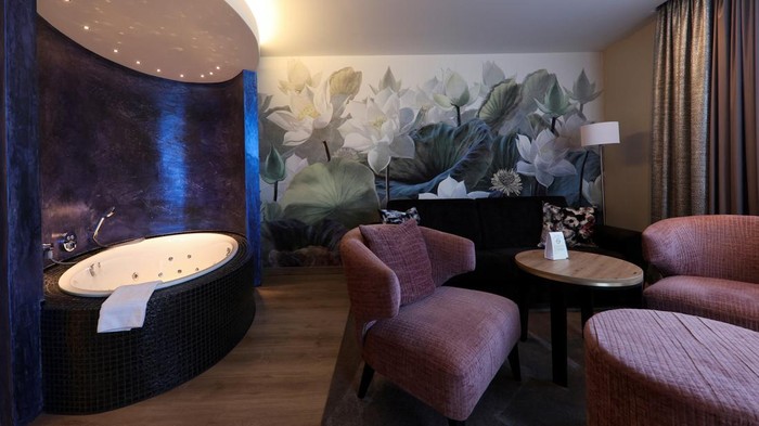 A general view shows a swimming pool at France's national team hotel 