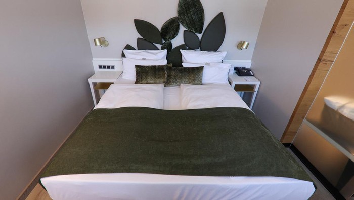 A general view shows a swimming pool at France's national team hotel 