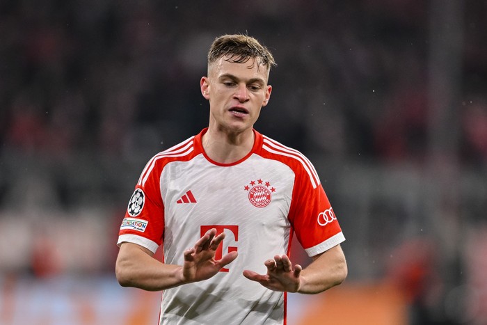 Joshua Kimmich MUNICH, GERMANY - MARCH 5: Joshua Kimmich of Bayern Muenchen gestures during the UEFA Champions League 2023/24 round of 16 second leg match between FC Bayern MΓΌnchen and SS Lazio at Allianz Arena on March 5, 2024 in Munich, Germany. (Photo by Harry Langer/DeFodi Images via Getty Images)