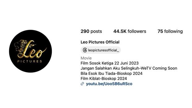 Bio Leo Pictures, rumah produksi film horor Kiblat. (Tangkapan layar Instagram @leopicturesofficial_)