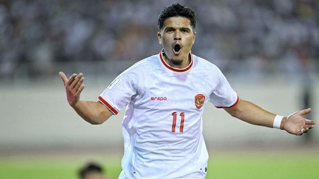Indonesia's Ragnar Oratmangoen celebrates after scoring a goal during the 2026 FIFA World Cup AFC qualifiers football match between Vietnam and Indonesia at the My Dinh National Stadium in Hanoi on March 26, 2024.AFP