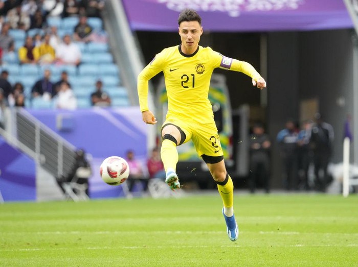AL WAKRAH, QATAR - JANUARY 25: Dion Cools of Malaysia in action during the AFC Asian Cup Group E match between South Korea and Malaysia at Al Janoub Stadium on January 25, 2024 in Al Wakrah, Qatar. (Photo by Masashi Hara/Getty Images)