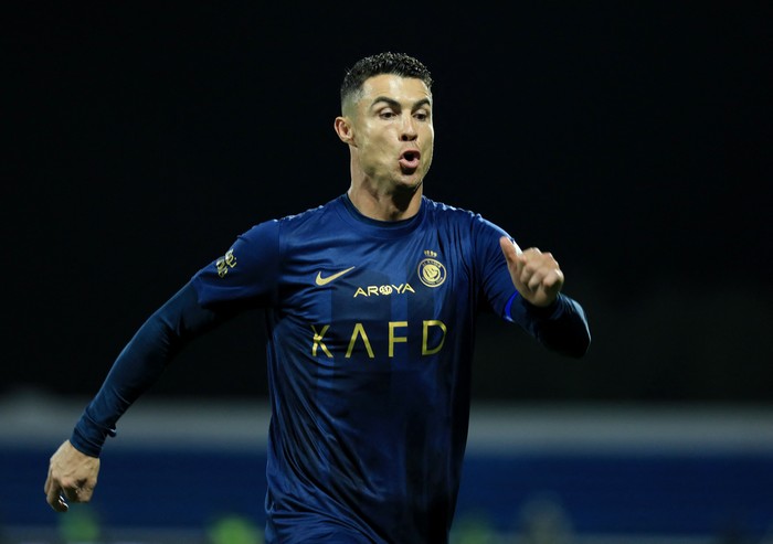 Cristiano Ronaldo Soccer Football - Saudi Pro League - Abha v Al Nassr - Prince Sultan bin Abdulaziz Sports City, Abha, Saudi Arabia - April 2, 2024 Al Nassr's Cristiano Ronaldo celebrates scoring their fourth goal to complete his hat-trick REUTERS/Stringer