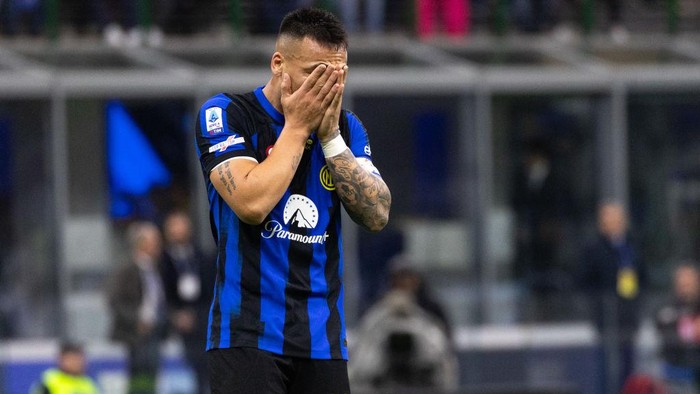 Lautaro Martinez is in action during the Serie A football match between FC Internazionale and Empoli FC at Giuseppe Meazza Stadium in Milan, Italy, on April 1, 2024. (Photo by Mairo Cinquetti/NurPhoto via Getty Images)