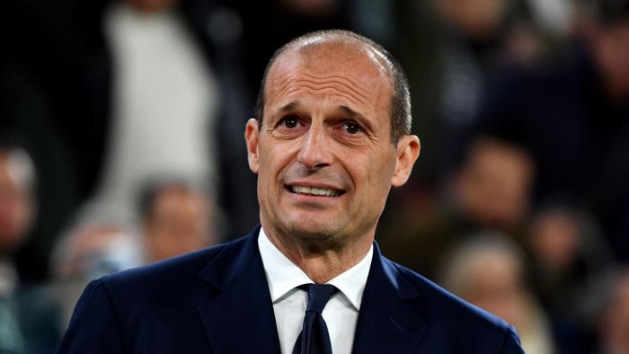 TURIN, ITALY - APRIL 02: Massimiliano Allegri, Head Coach of Juventus, looks on prior to the Coppa Italia Semi-Final match between Juventus FC and SS Lazio at the Allianz Stadium on April 02, 2024 in Turin, Italy. (Photo by Valerio Pennicino/Getty Images)