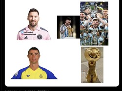 Nah, ada serangan balik nih! Ronaldo memang baru bikin hat-trick, dan sering banget bikin trigol, tapi apa sudah pernah juara Piala Dunia kayak Messi? Foto: dok. Internet/X (Twitter)
