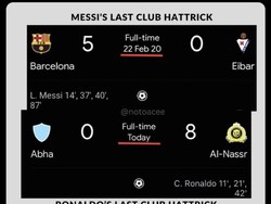 Masih ingat kapan kali terakhir Messi bikin hat-trick? Kalau Ronaldo, masih baru banget nih! Foto: dok. Internet/X (Twitter)