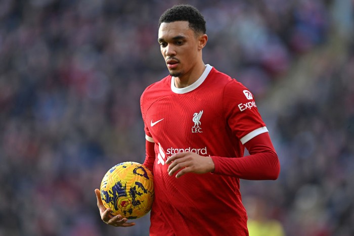 Trent Alexander-Arnold LIVERPOOL, ENGLAND - FEBRUARY 10: (THE SUN OUT, THE SUN ON SUNDAY OUT) Trent Alexander-Arnold of Liverpool during the Premier League match between Liverpool FC and Burnley FC at Anfield on February 10, 2024 in Liverpool, England. (Photo by John Powell/Liverpool FC via Getty Images)