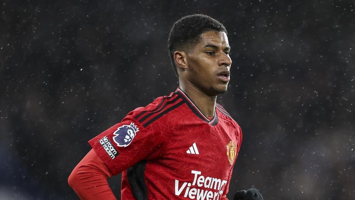 LONDON, ENGLAND - APRIL 04: Marcus Rashford of Manchester United during the Premier League match between Chelsea FC and Manchester United at Stamford Bridge on April 04, 2024 in London, England. (Photo by Robin Jones/Getty Images)