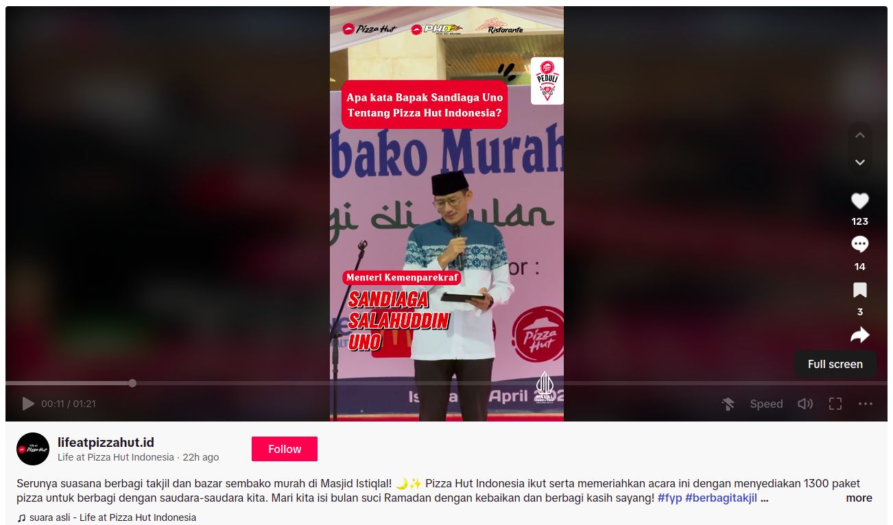 Sandiaga Uno saat memberikans ambutan di acara buka bersama di Istiqlal