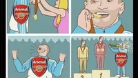 Meme ini meledek Arsenal mungkin bisa mengalahkan Bayern, tapi tetap tidak akan juara. Foto: dok. Internet/X (Twitter)