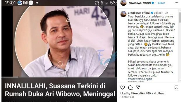 Reaksi Ari Wibowo usai diberitakan meninggal dunia