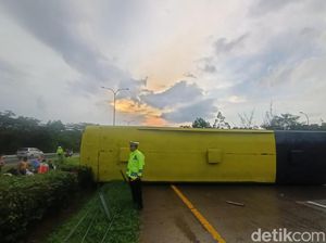 Bus Terguling di Km 98 Tol Cipali Dipicu Sopir Mengantuk
