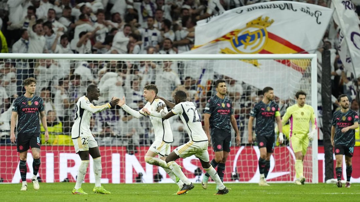 Real Madrid vs Man City berakhir imbang 3-3 (Foto: AP/Jose Breton)