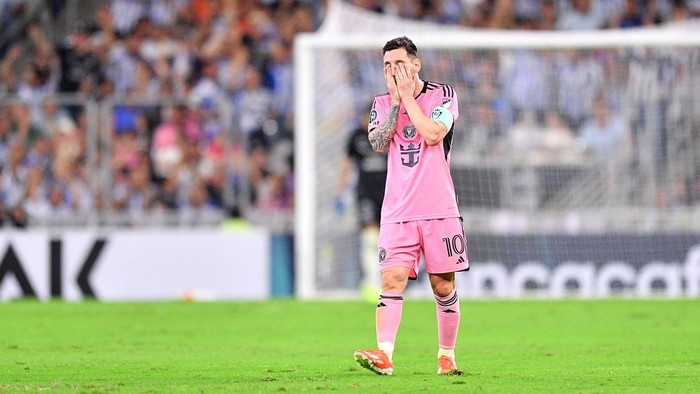MONTERREY, MEXICO - APRIL 10: Lionel Messi #10 of Inter Miami reacts against Monterrey in the first half during the CONCACAF Champions Cup 2024 Round of Sixteen second leg at BBVA Stadium on April 10, 2024 in Monterrey, Mexico. (Photo by Azael Rodriguez/Getty Images)