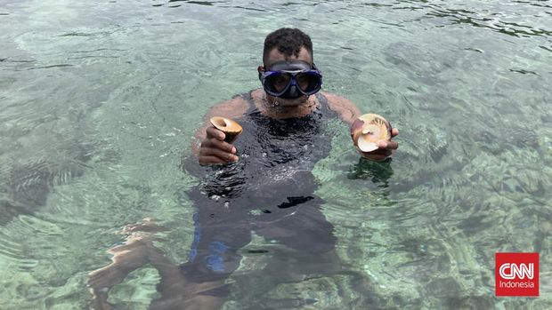 Tradisi Buka Sasi di Perairan Misool, Distrik Misool Barat, Kabupaten Raja Ampat, Papua Barat Daya, Senin (25/3/2024). (CNN Indonesia/Prima Gumilang)