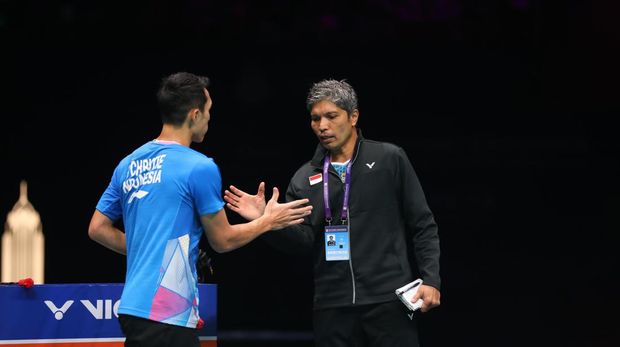 BAC 2024 Jonatan Christie mendapat apresiasi dari pelatih Irwansyah dalam final BAC 2024, Minggu (14/4).