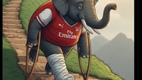 Satu lagi meme soal si Gajah Arsenal yang cedera -- diduga setelah jatuh dari pohon! Foto: dok. Internet/X (Twitter)