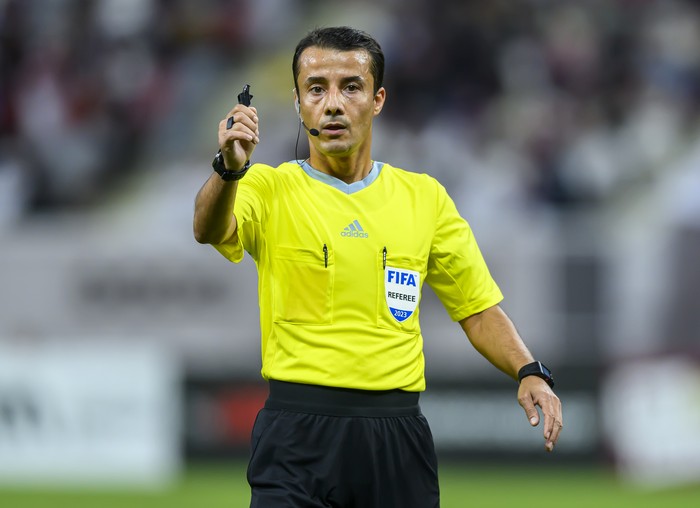 The Referee Nasrullo Kabirov of Tajikistan during the Qualification Round for the FIFA World Cup 2026 and AFC Asian Cup 2027 Group A match between Afghanistan and Qatar  at Khalifa International Stadium in Doha, Qatar on 16 November 2023.Qatar won 8-1.

 (Photo by Noushad Thekkayil/NurPhoto via Getty Images)