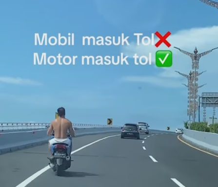 Viral bule pria masuk tol tanpa helm dan telanjang dada