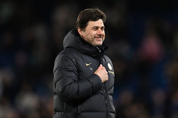 LONDON, ENGLAND - APRIL 15: Mauricio Pochettino, Manager of Chelsea, celebrates victory following the Premier League match between Chelsea FC and Everton FC at Stamford Bridge on April 15, 2024 in London, England. (Photo by Darren Walsh/Chelsea FC via Getty Images)