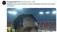 Padahal Arsenal saat ini katanya yang terbaik dalam sedekade terakhir, sementara Bayern Munich yang terburuk dalam 10 tahun terakhir. Hasilnya tetap saja Arsenal kalah. (Foto: Twitter @PurelyFootball)