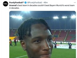 Padahal Arsenal saat ini katanya yang terbaik dalam sedekade terakhir, sementara Bayern Munich yang terburuk dalam 10 tahun terakhir. Hasilnya tetap saja Arsenal kalah. (Foto: Twitter @PurelyFootball)