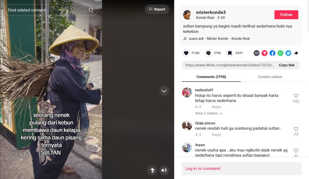 Nenek viral yang dikenal sebagai sultan di kampung.