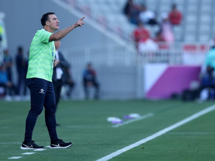 DOHA, QATAR - APRIL 18: Head coach of Australia Antony Vidmar reacts during the AFC U23 Asian Cup Group A match between Indonesia and Australia at Abdullah Bin Khalifa Stadium on April 18, 2024 in Doha, Qatar.(Photo by Mohamed Farag/Getty Images)