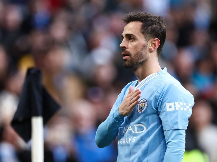 LONDON, ENGLAND - APRIL 20: Bernardo Silva of Manchester City celebrates their first goal during the Emirates FA Cup Semi Final match between Manchester City and Chelsea at Wembley Stadium on April 20, 2024 in London, England.(Photo by Jacques Feeney/Offside/Offside via Getty Images)
