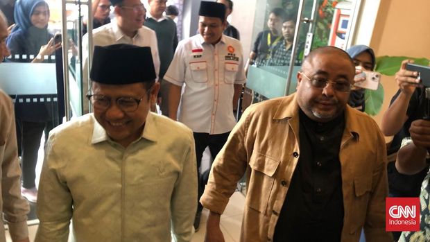 Calon presiden dan calon wakil presiden nomor urut 1 Anies Baswedan-Muhaimin Iskandar atau Cak Imin menemui elite-elite PKS di Kantor DPP PKS di Jalan TB Simatupang, Jakarta Selatan, Selasa (23/4).