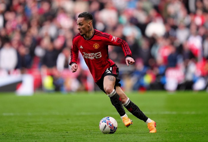 Manchester United's Antony during the Emirates FA Cup semi-final match at Wembley Stadium, London. Picture date: Sunday April 21, 2024. (Photo by Mike Egerton/PA Images via Getty Images)