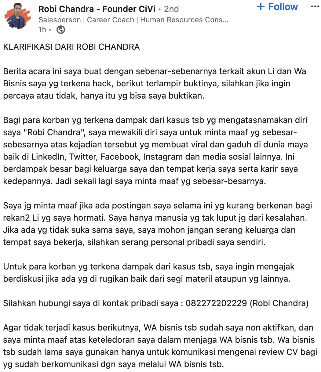 Tangkapan layar klarifikasi RC