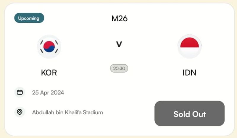 Tiket Timnas Korea Selatan vs Timnas Indonesia U-23 di Piala Asia U-23 2024 sudah ludes.