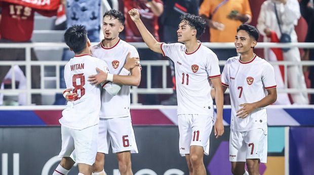 Rafael Struick merayakan gol saat Timnas Indonesia U-23 mengalahkan Korea Selatan di perempat final Piala Asia U-23 2024.