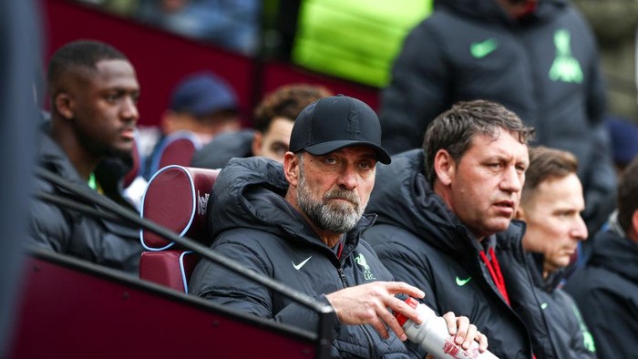 Jurgen Klopp, the manager of Liverpool, is overseeing the Premier League match between West Ham United and Liverpool at the London Stadium in Stratford, on April 27, 2024. (Photo by MI News/NurPhoto via Getty Images)